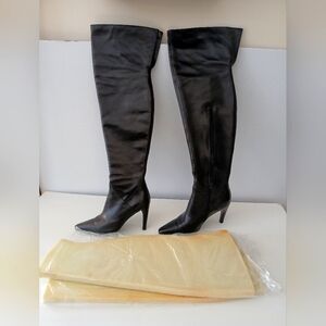 Amanda Smith Black Leather Thigh High Boots Size 6.5M